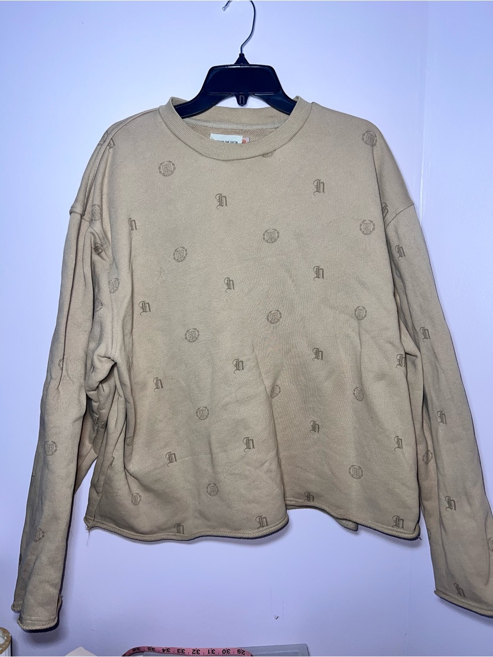 Men's Crewneck Sweatshirt in Beige with Allover Monogram Motif